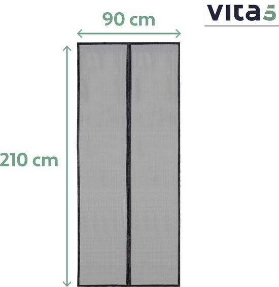 Afmetingen van het zwarte magnetische vliegengordijn: 90 cm breed en 210 cm hoog.
