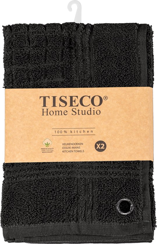 Tiseco Home Studio - Torchon PHARAO HANDY - SET/4 - 100% coton - tissu éponge - avec boucle de suspension - ultra absorbant - séchage rapide - matériau résistant - 50x50 cm - Noir