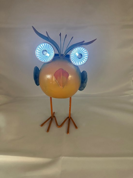 Lampe solaire en métal "oiseau" - jaune + bleu - avec 2 LED - Modèle sur pied - hauteur 19 x 13 x 1 cm - Décoration de jardin - Eclairage de jardin
