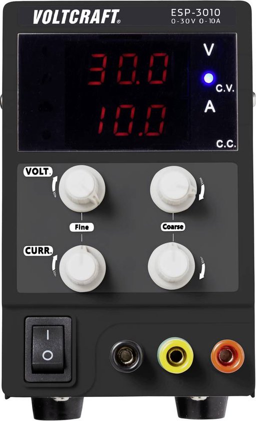 VOLTCRAFT ESP-3010 Labvoeding, regelbaar 0 - 30 V/DC 0 - 10 A 300 W Steekaansluiting 4 mm Smal model Aantal uitgangen: