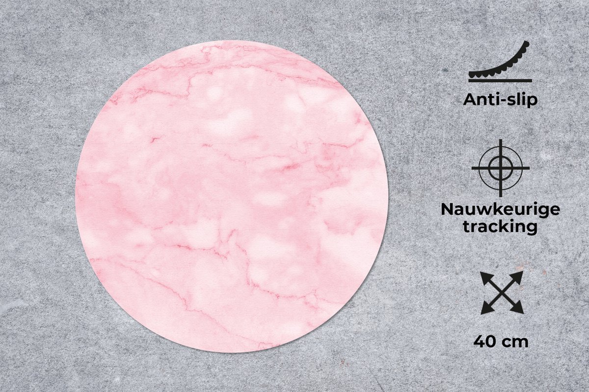 Muismat rond 40x40 cm - Mousepad Marmer - Roze - Textuur - Chic - Ronde muismatten
