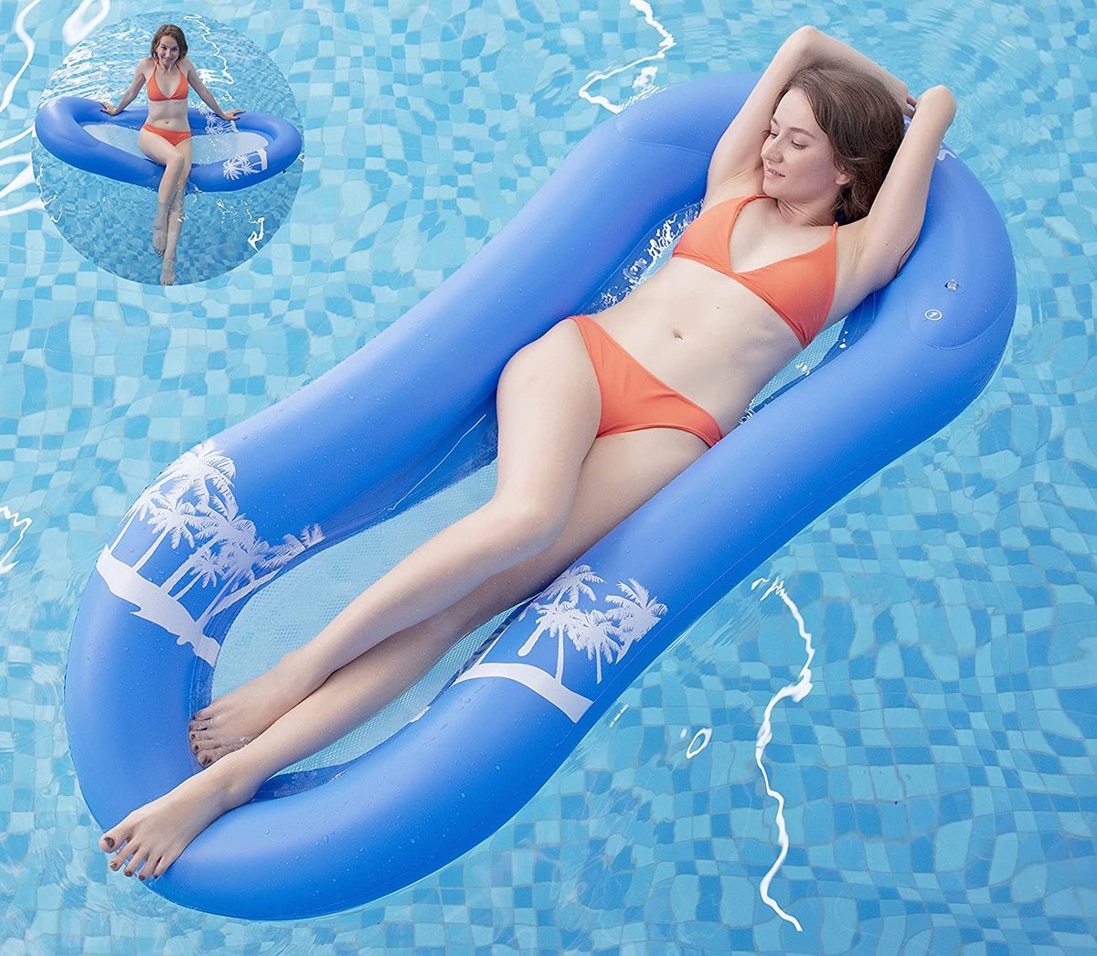 Matelas Pneumatique Piscine 4 En 1 - Hamac Gonflable Avec Appui-Tête - Flottant Adulte Enfant 160x90cm - Plage Lac