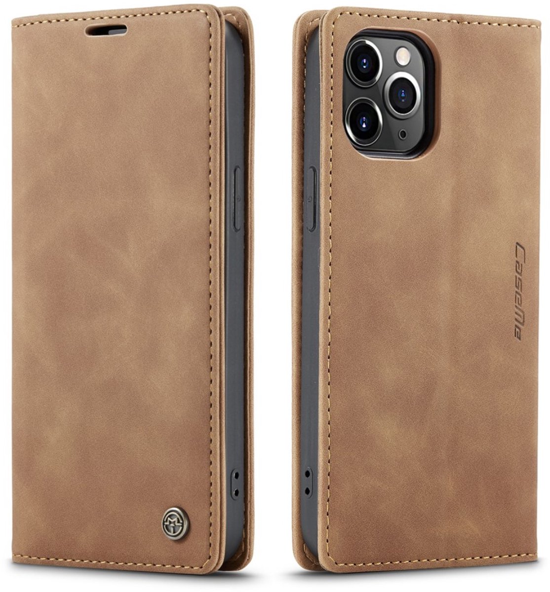 CaseMe Book Case - Geschikt voor iPhone 12 Pro Max Hoesje - Bruin