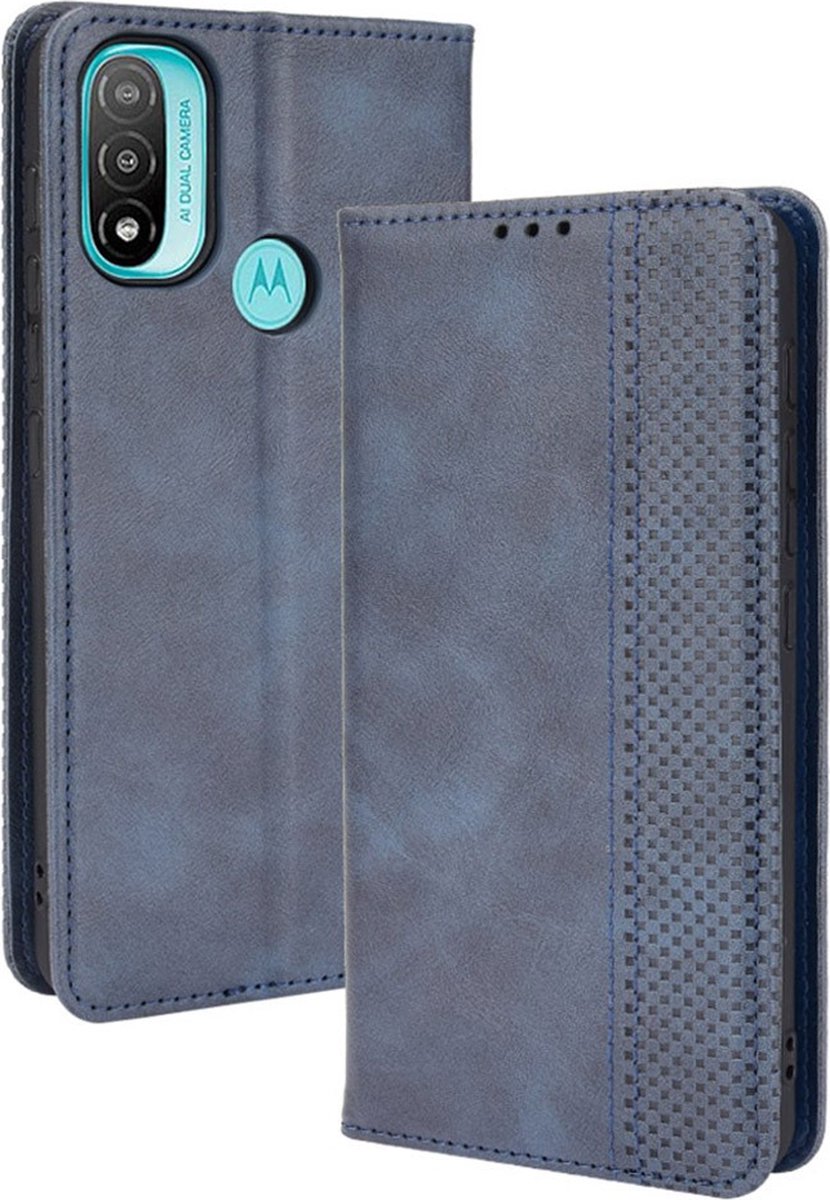 Coverup Hoesje - Geschikt voor Motorola Moto E20 Hoesje - Coverup Vintage Style Book Case - Blauw