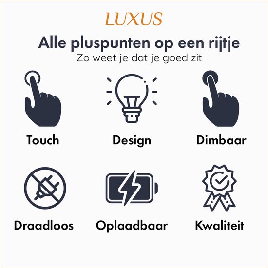 Luxus Tafellamp Touch - Sofia - Goud - H21 x Ø16 - Tafellamp - Terraslamp - Bureaulamp - LED - Oplaadbaar - Dimbaar - Draadloos - Industrieel en modern - Op batterijen -... - Afbeelding 8
