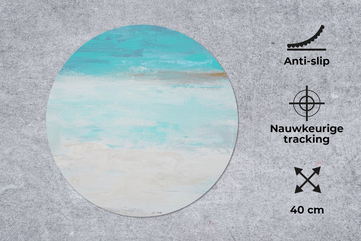 Muismat rond 40x40 cm - Mousepad Verf - Blauw - Wit - Kunst - Ronde muismatten