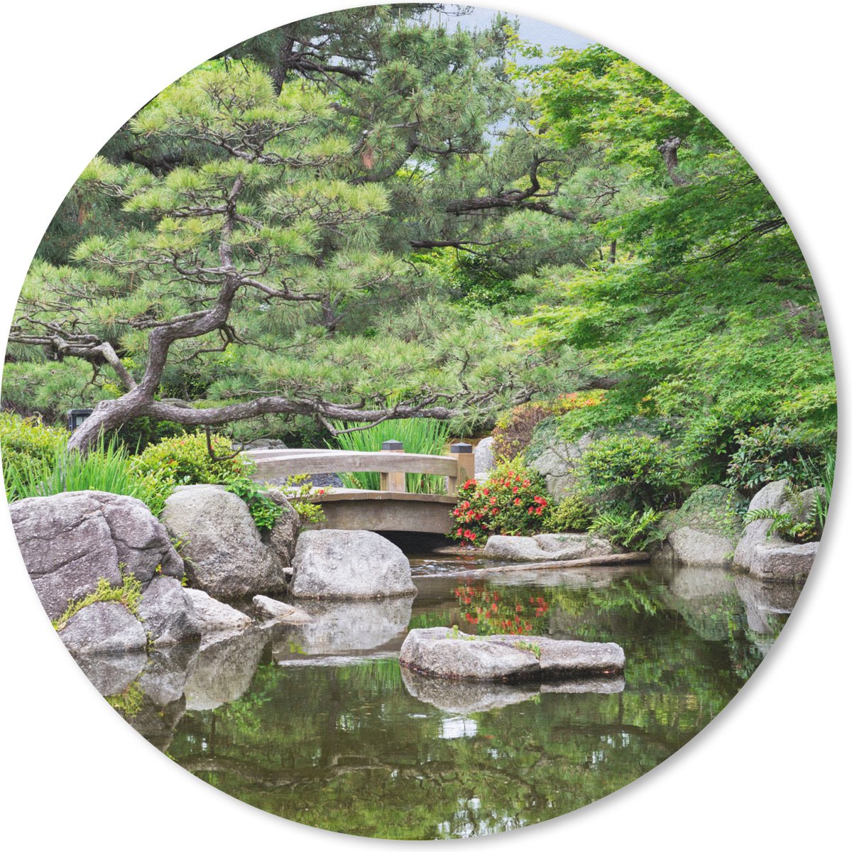 Muismat rond 50x50 cm - Mousepad Japans - Natuur - Water - Stenen - Bomen - Ronde muismatten