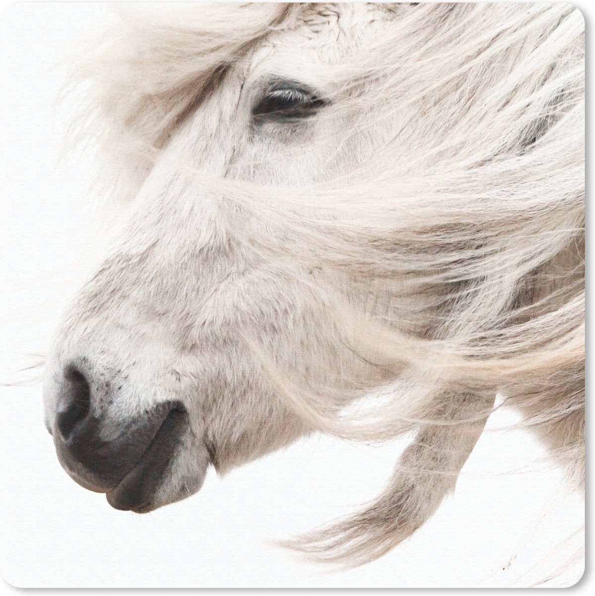 Muismat 20x20 cm - Mousepad Paard - Manen - Wit - Muismatten
