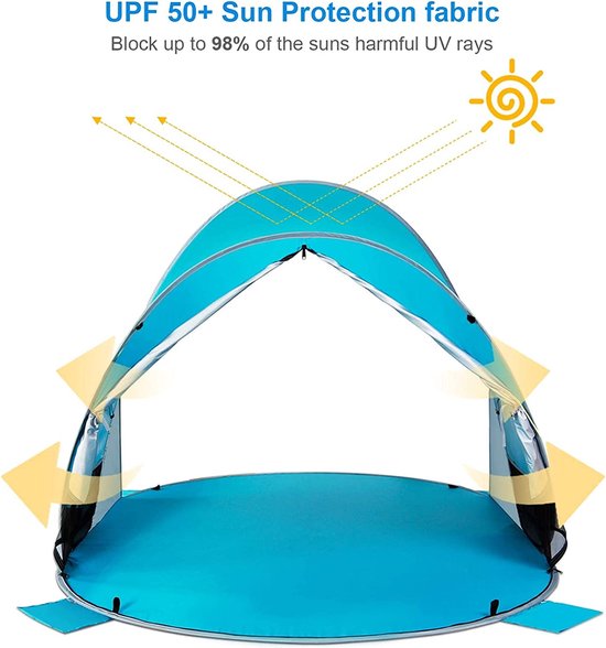 Protection Plage Portable Tente De Plage Anti-UV 50 Pop Up - Pour 1-2 Personnes, Portable, Avec Porte Zippée - Bleu Tente Plage Pop Up