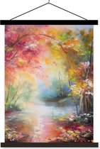 Posterhanger incl. Poster 120x160 cm - Schoolplaat - Landschap - Olieverf - Kleurrijk - Natuur - Textielposter - Zwarte latten