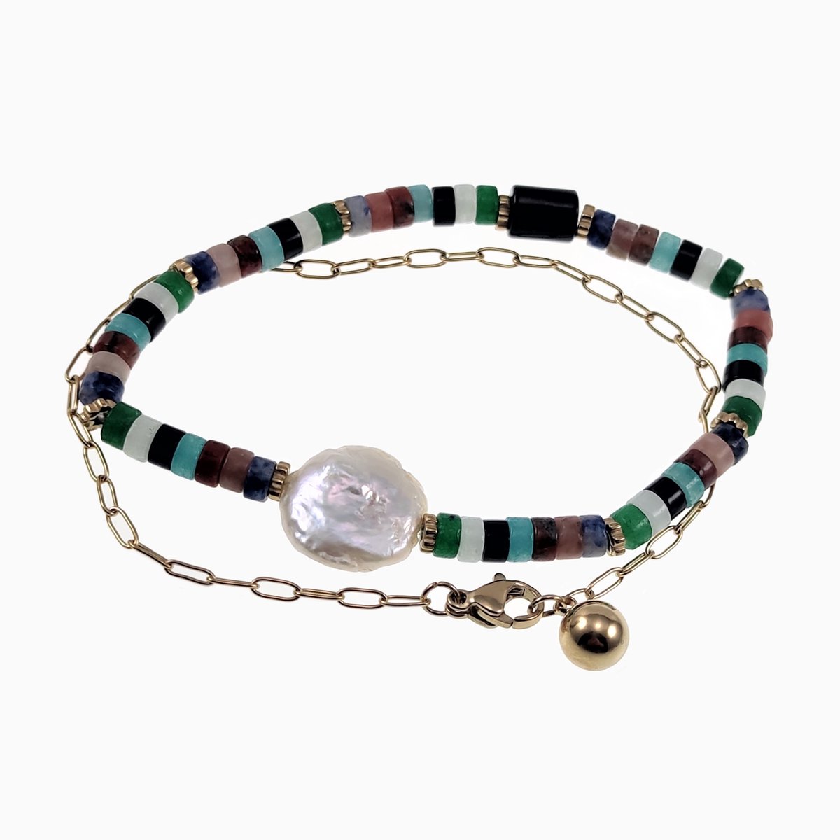 Twee Armbanden Dames - Elastische Armband Dottilove - 14K Goud Plated RVS - Paperclip Schakelsarmband