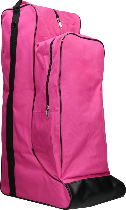 Roze laarzentas met zwarte accenten en een bodem.