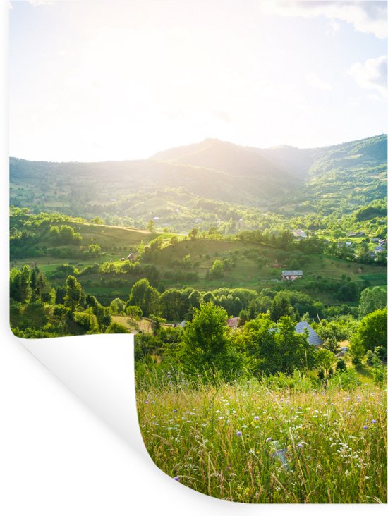 Muurstickers - Sticker Folie - Bos - Landschap - Zon - Natuur - Zonsopgang - 60x80 cm - Plakfolie - Muurstickers Kinderkamer - Zelfklevend Behang - Zelfklevend behangpapier - Stickerfolie