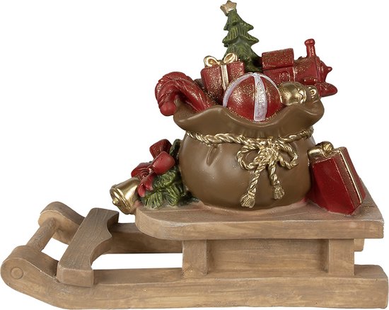 Clayre & Eef Beeld Slee 38x16x29 cm Bruin Polyresin Kerstdecoratie