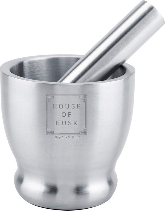 House of Husk Vijzel met Stamper - Garlic Grinder - Stamper - Geschikt voor Specerijen - Kruiden - Knoflook - RVS - House of Husk