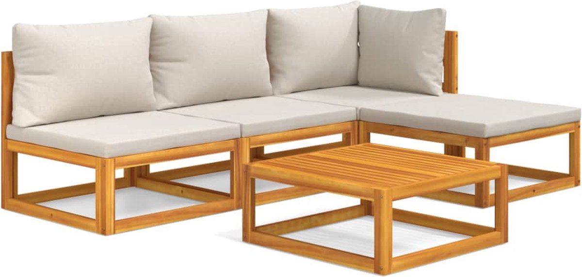 vidaXL 5-delige - Loungeset - met - lichtgrijze - kussens - massief - hout Lichtgrijs