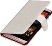 PU Leder Wit Hoesje HTC M8 mini Book/Wallet Case/Cover