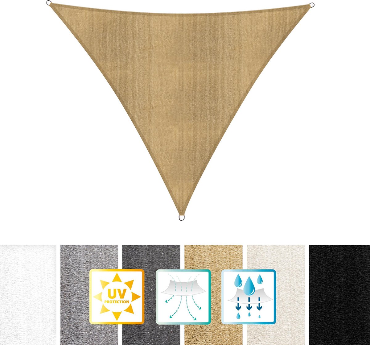 Driehoekige luifel van Lumaland incl. spandraden |Driehoek 4 x 4 x 4 m| 160 g/m² - zandkleur