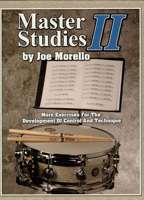 Master Studies II door Joe Morello, met drumstokken op een snare drum en muziekblad