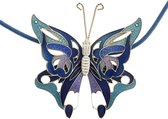 Blauwe ketting van waxkoord met emaille vlinder