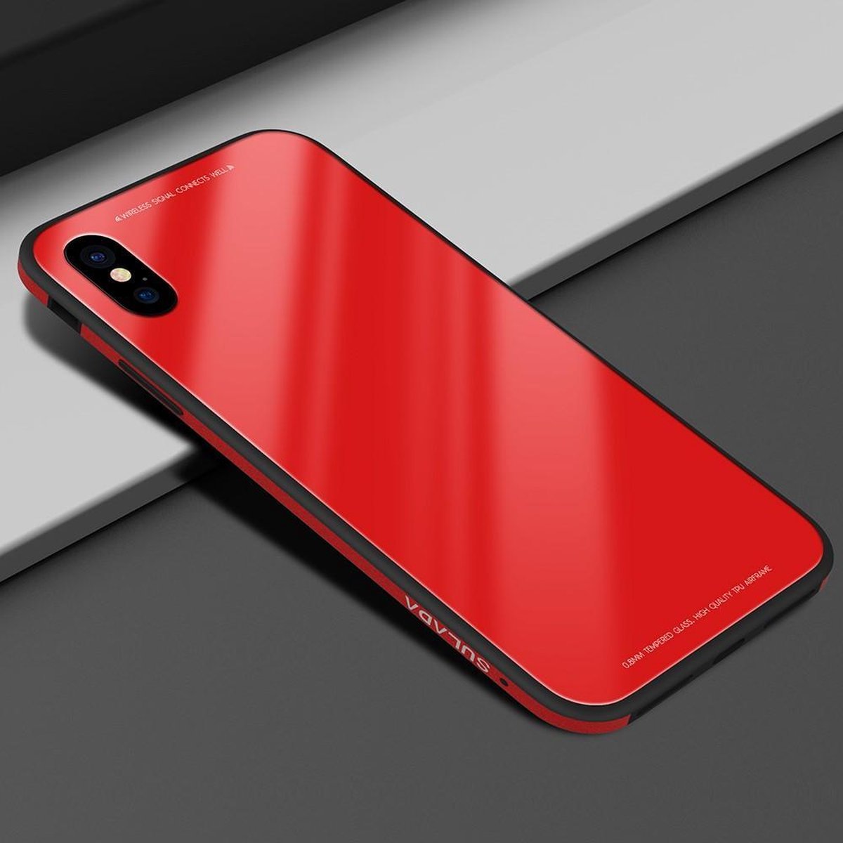 Tempered Glass Case - Iphone X / Xs Hoesje - Rood - Sulada