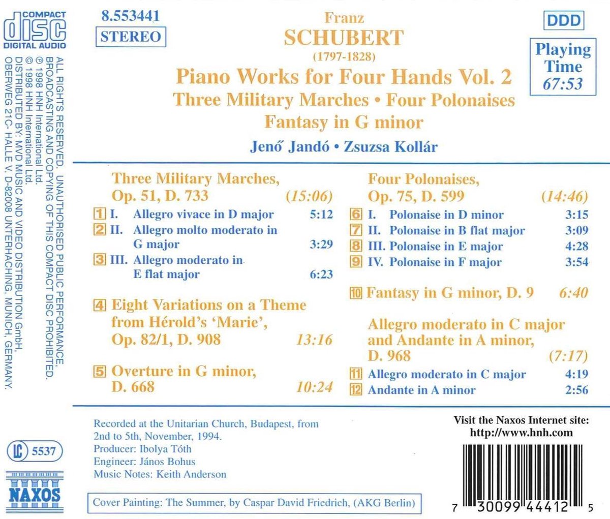 Jeno Jandó & Zsuzua Kollár - Schubert: Piano Works For Four Hands 2 (CD ...