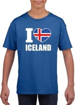 Blauw I love Ijsland fan shirt kinderen XL (158-164)