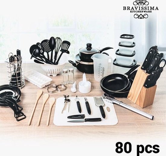 | BRAVISIMA KITCHEN KEUKENSET (80 Delig) Houten keukenset 13 delig | Grijs