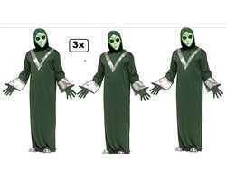 3x Alien kostuum met masker mt.M/L - Halloween horror thema feest Aliens creepy festival
