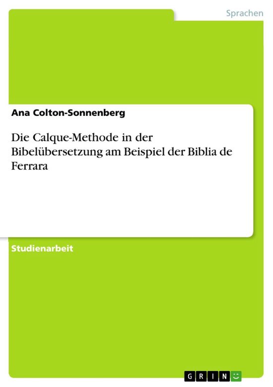 Die Calque-Methode in der Bibelübersetzung am Beispiel der  ... - cover