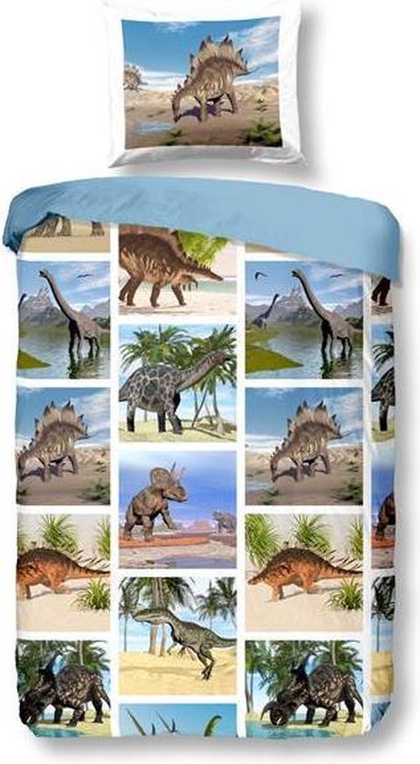 Snoozing Dinosaur - Flanelle - Housse de couette - Single - 140x200/220 cm + 1 taie d'oreiller 60x70 cm - Multi coloris