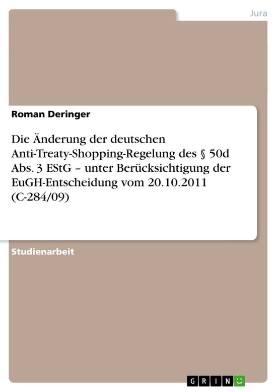 Die Änderung der deutschen Anti-Treaty-Shopping-Regelung de ... - cover