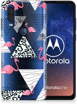 Motorola One Vision TPU Hoesje Flamingo Triangle