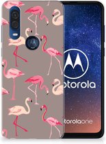 Motorola One Vision TPU Hoesje Flamingo