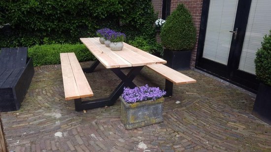 Picknick Tafel Douglas | Zwart Structuur | 250cm | X-onderstel | Robuuste Picknicktafel