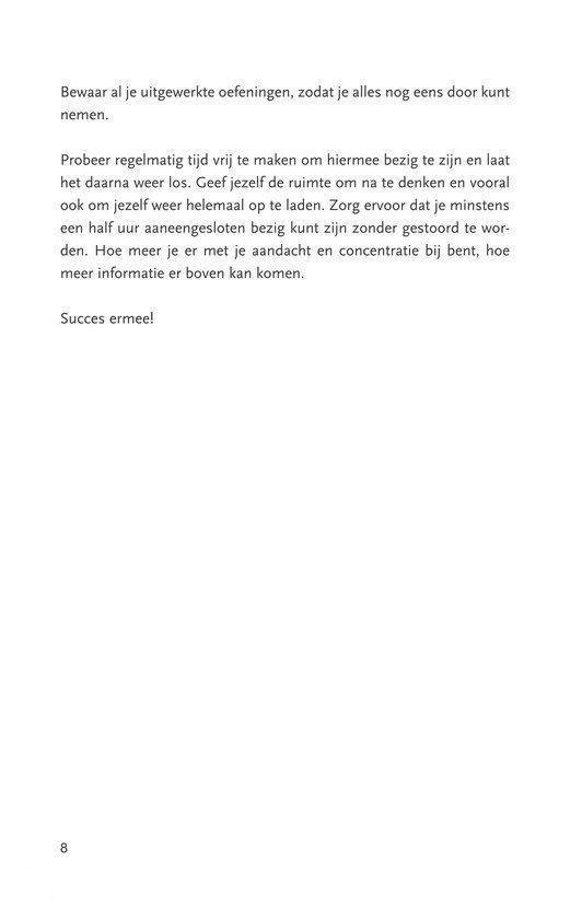 Boekpagina met tekst over het bewaren van oefeningen en het regelmatig vrijmaken van tijd.