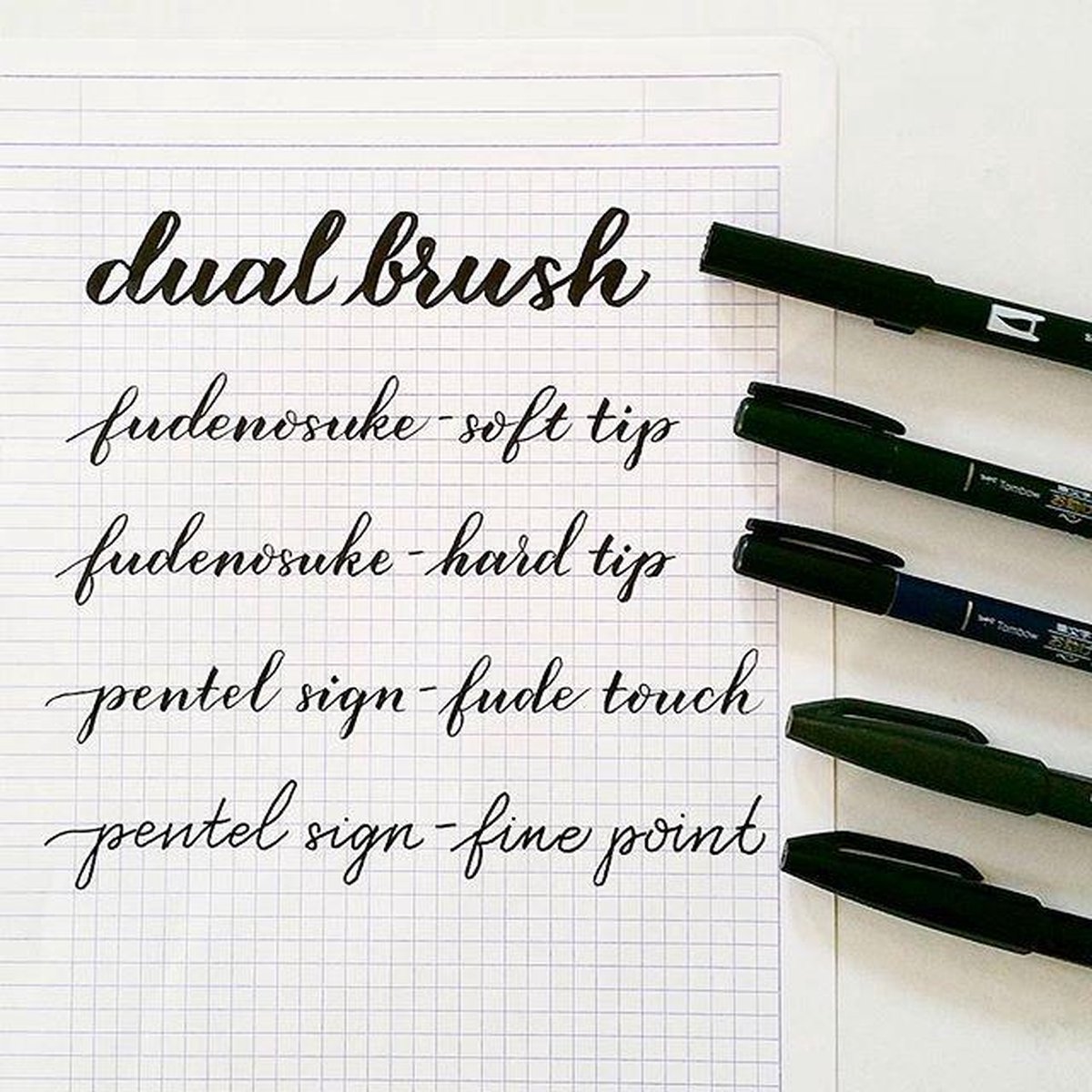 5 Kwaliteits Handlettering Brush/Pennen + 25 vel Kraftbruin Handlettering Karton + 1 Blender Inclusief Etui.