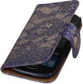 Lace Bookstyle Wallet Case Hoesjes Geschikt voor Samsung Galaxy S3 mini i8190 Blauw