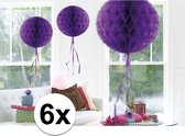 6x feestversiering decoratie bollen paars 30 cm