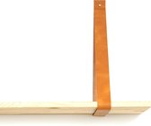 Leren plankdrager XL Cognac - 2 stuks - 120 x 4 cm- Industriële plankendragers XL - extra lang -  met koperkleurige schroeven