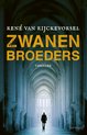 Boekcover met de titel ZWANENBROEDERS in gele letters, een silhouet van een persoon aan het einde van een gang.