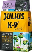 Julius K9 - Graanvrij en hypoallergeen hondenvoer - hondenbrokken op lam & aardappel basis - voor pups & jonge honden - 10kg