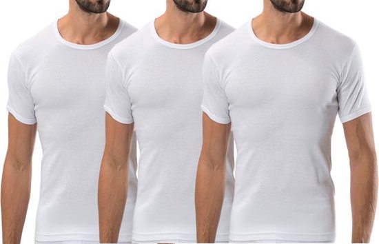 T-shirt 3 pièces Bonanza Basic - Col rond - 100% coton - Wit - Taille XL