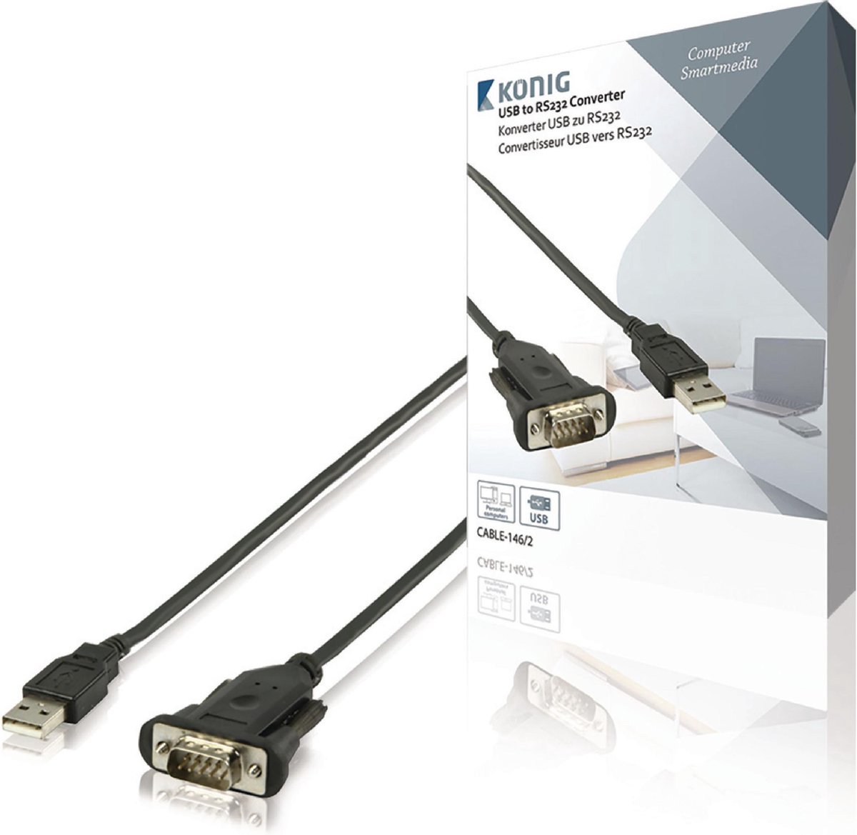 König - USB naar Seriële kabel - Zwart - 0.9 meter