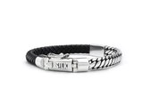 SILK Jewellery - Zilveren Armband - Bold - 854BLK.19 - zwart leer - Maat 19