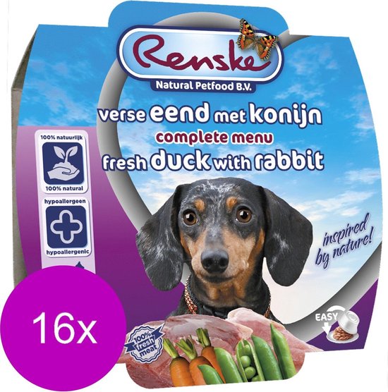 Vrijstelling Bovenstaande Tweet Renske Hond Vers Vlees Maaltijd - Eend&Konijn - Hondenvoer - 16 x 100 g |  bol.com