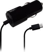 Azuri autolader USB type C en USB - 2.4 Amp - Universeel - Zwart