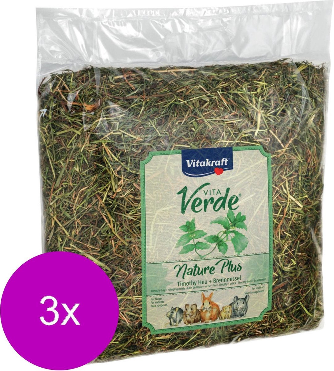 Vitakraft Vita-Verde Hooi 500 g - Ruwvoer - 3 x Brandnetel