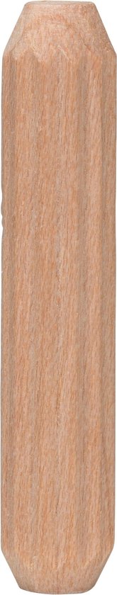 Een houten deuvel met een diameter van 6 mm en een lengte van 30 mm, met zichtbare houtnerf.
