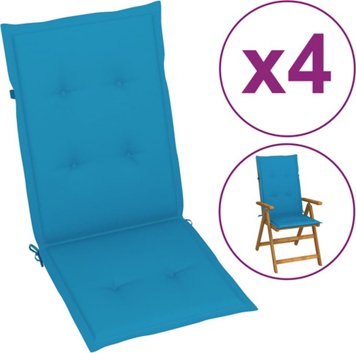 vidaXL - Tuinstoelkussens - 4 - st - hoge - rug - 120x50x3 - cm - stof - blauw